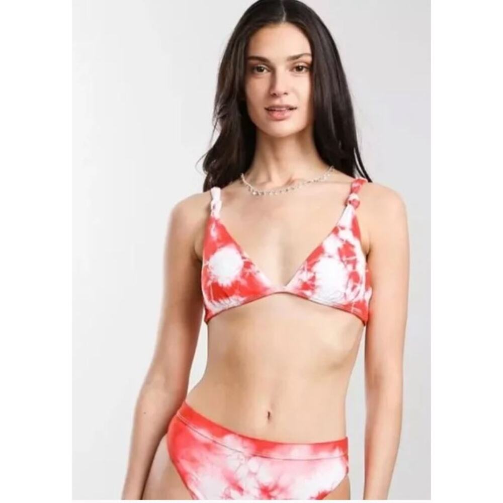 Dippin Daisys Hot Coral White Tie Dye Bikini Set Size Large